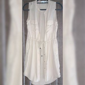 Tan Sleeveless Button Up Long Blouse with Tie